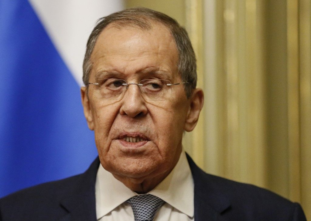 Russian Foreign minister Sergey Lavrov speaks at a joint press-conference with Bolivian Foreign Minister Celinda Sosa Lunda (not pictured) during their meeting in Moscow, Russia 26 April 2024. Celinda Sosa Lunda is on a working visit to Moscow. (Photo by YURI KOCHETKOV / POOL / AFP)