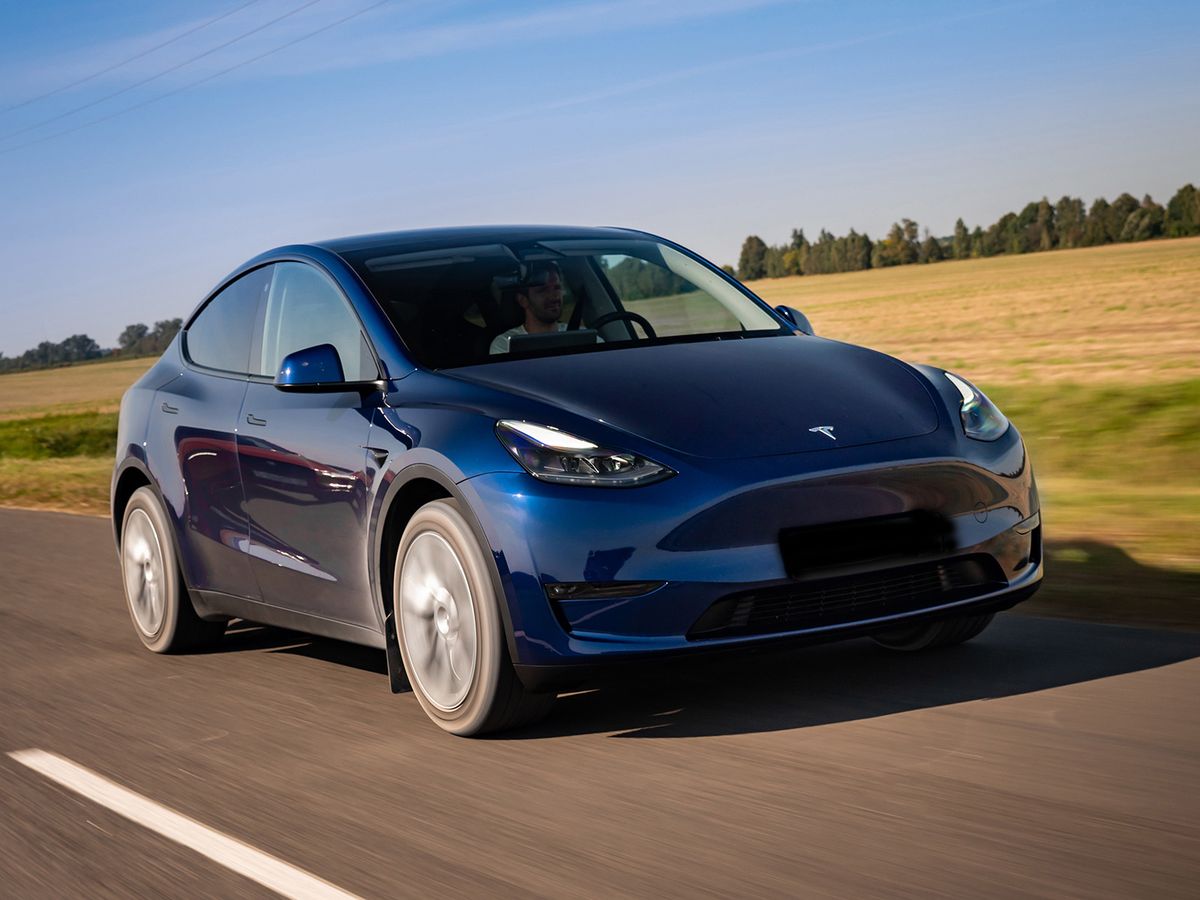 Minsk,,Belarus,-,September,10,,2021:,All-electric,Bright,Blue,Suv, tesla