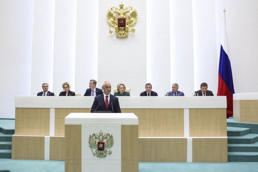 Putin's nominee for defense minister Andrey Belousov attends Federation Council in Moscow