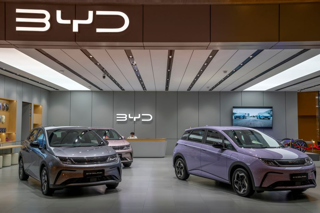 BYD car showroom, China.