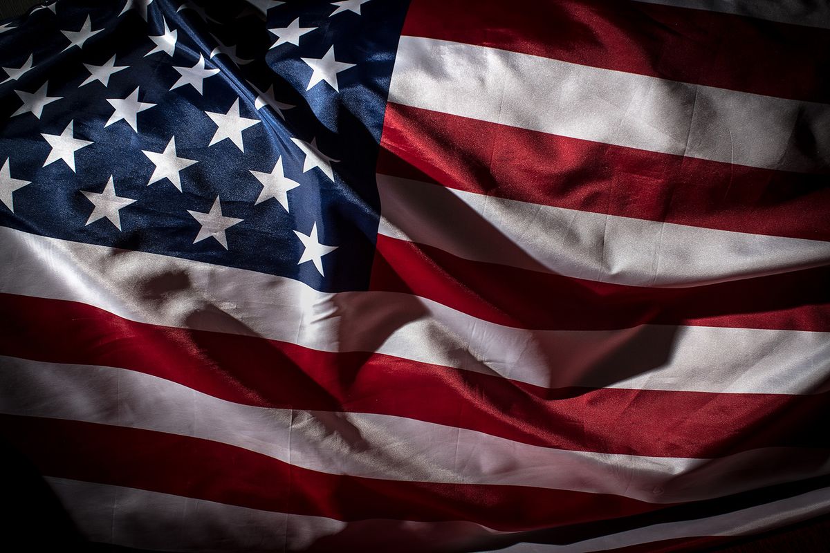 Close up shot of waved flag of United States of America amerikai