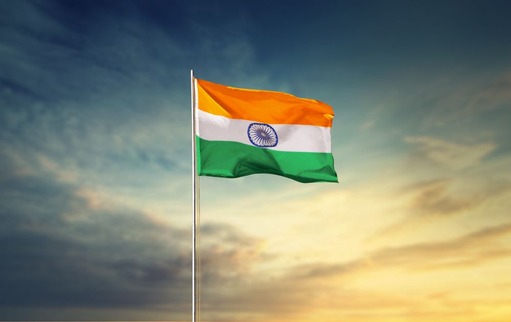 India,Flag,Flying,High,Blue,Sky,Tricolour,Flag