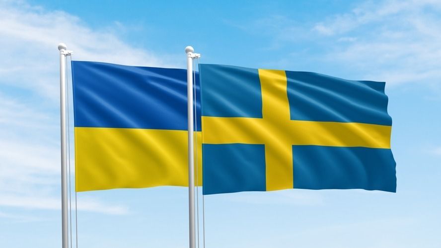 Ukraine,And,Sweden,Flags,,Two,Flags,Waving,On,Beautiful,Sky ukrajna