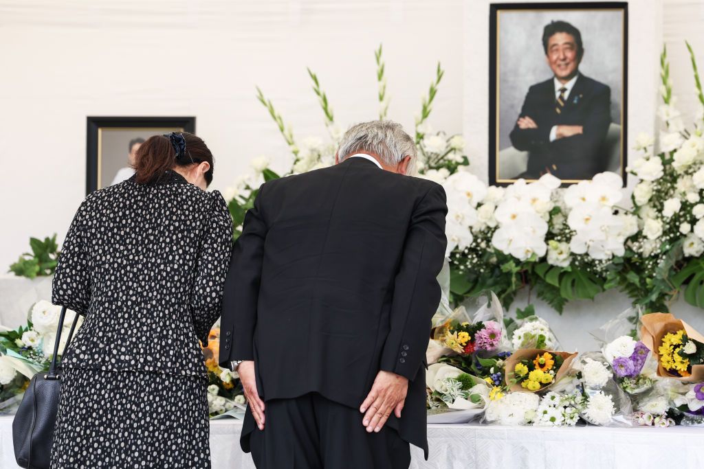 People Pay Tribute To Shinzo Abe On Anniversary Of His Assassination