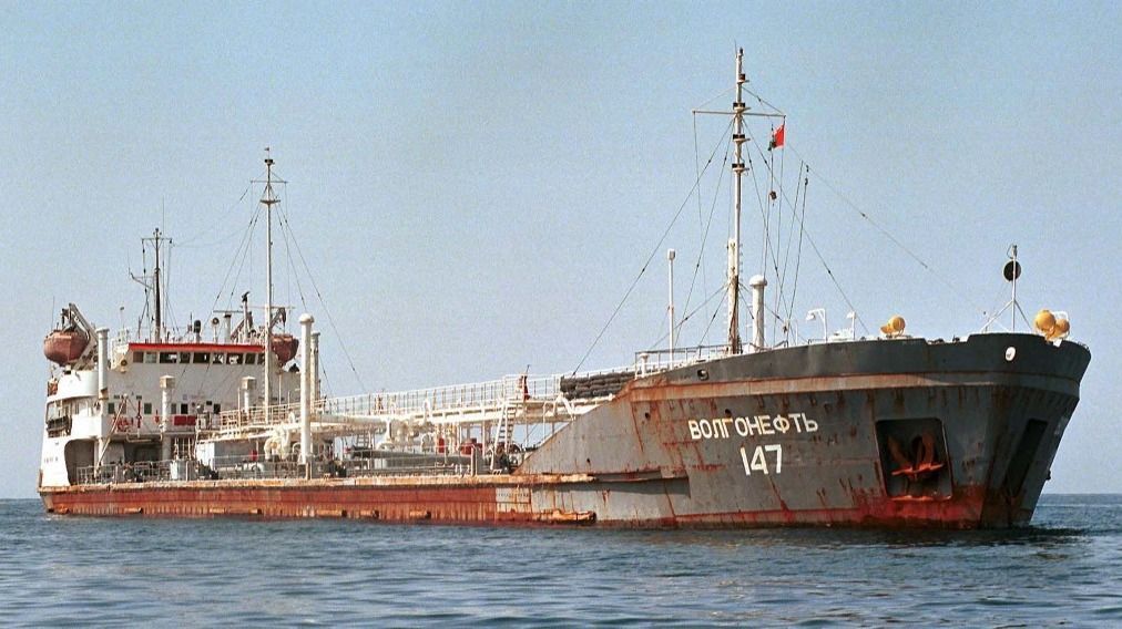 Russian oil tanker Volgoneft-147 stands 07 February 2000 in Muscat's Mina al-Fahl port where it anchored after being diverted by the US navy on suspicion of busting UN sanctions on Iraq. The ship was under US naval escort in the Gulf of Oman until it entered Omani territorial waters  where its cargo will be confiscated after US tests showed it was carrying Iraqi oil. Russia is likely to seek a second expert opinion before the cargo is unloaded, the Russian ITAR-TASS news agency reported. (Photo by MOHAMMED MAHJOUB / AFP)