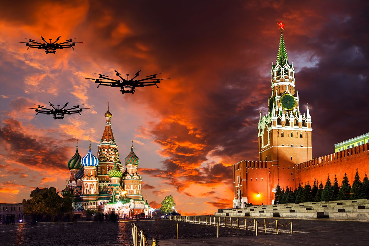 Drones over Moscow Kremlin. Red Square in Moscow, orosz kém
