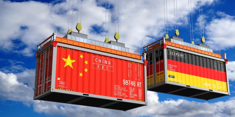 Shipping,Containers,With,Flags,Of,China,And,Germany,-,3d