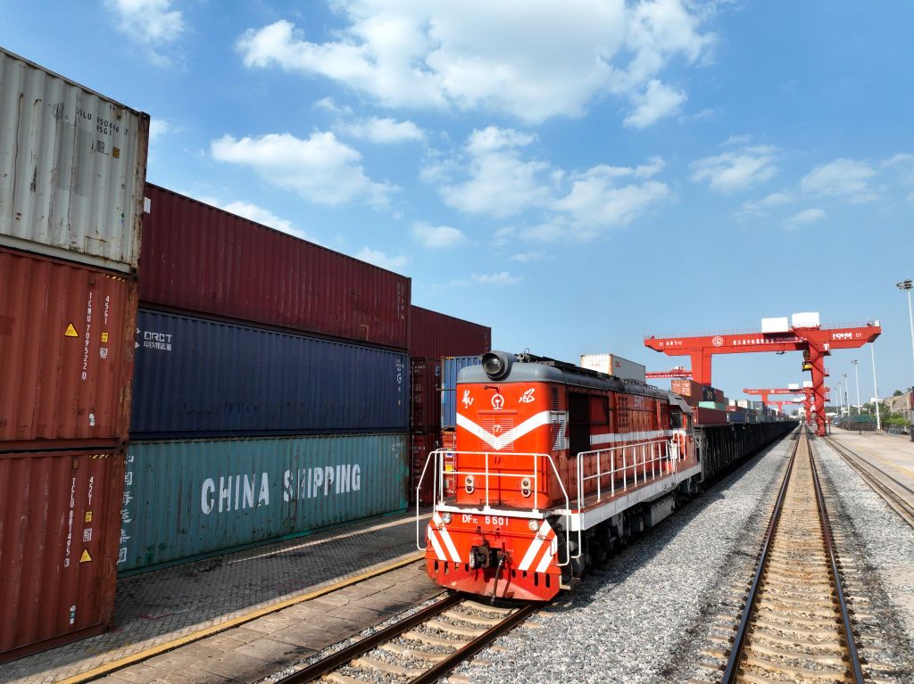 China-Kazakhstan logistics Cooperation Base in LianyungangA fully loaded container train is preparing to depart from the China-Kazakhstan Logistics Cooperation base in Lianyungang, Jiangsu Province, China, on May 10, 2024. (Photo by Costfoto/NurPhoto via Getty Images)