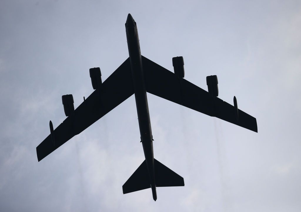 A US Air Force B-52H Stratofortress bomber, manufactured by Boeing Co., at an air base in Cheongju, South Korea, on Thursday, Oct. 19, 2023. The visit would be the first of its sort for the bomber designed to deliver long-range strikes, including those with nuclear weapons, according to Yonhap News. Photographer: SeongJoon Cho/Bloomberg