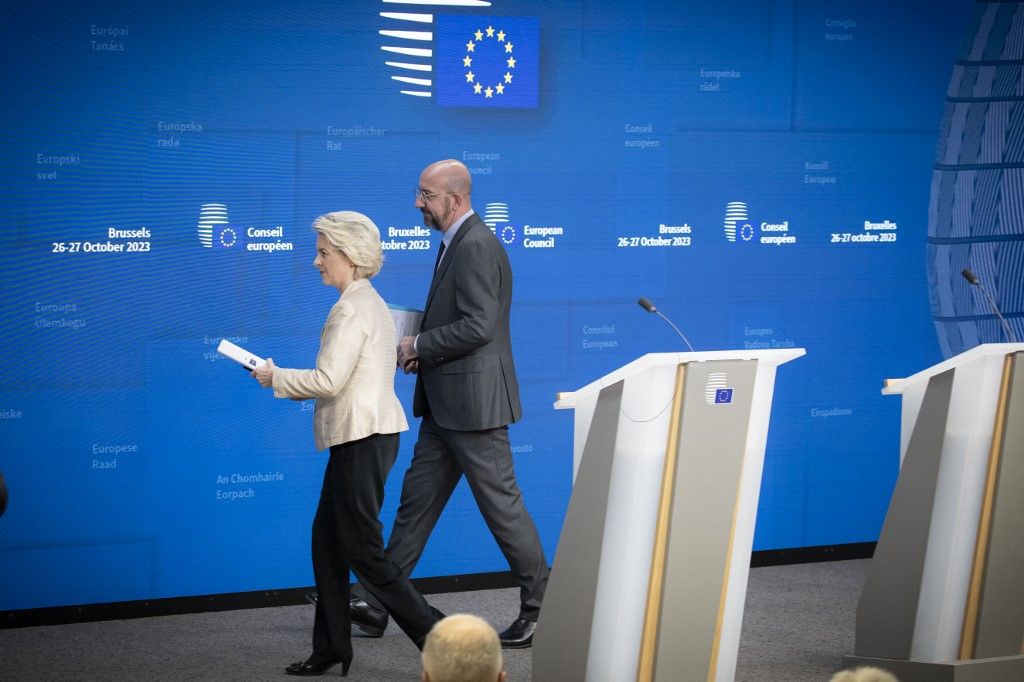 Ursula Von Der Leyen And Charles Michel At A Press Conference After The European Council Summit