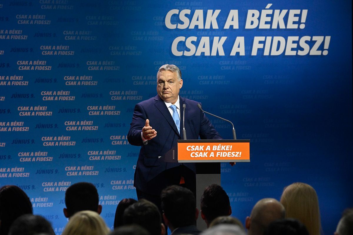 Budapest, 2024. április 19.Orbán Viktor miniszterelnök, a Fidesz elnöke beszédet mond a Fidesz-KDNP európai választási kampányindító rendezvényén a Millenárison 2024. április 19-én.MTI/Koszticsák Szilárd