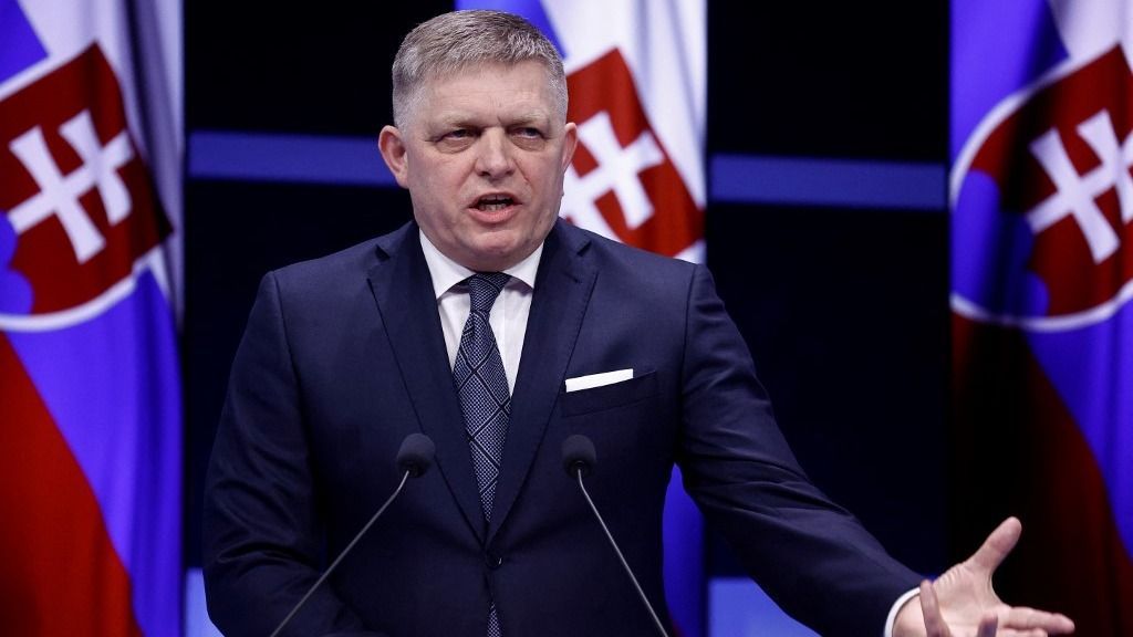 (FILES) Slovakia's Prime Minister Robert Fico delivers a speech during the International Atomic Energy Agency (IAEA) Nuclear Energy Summit at the Brussels Expo convention centre in Brussels on March 21, 2024. Slovak Prime Minister Robert Fico was on May 15, 2024 shot and hospitalised after a cabinet meeting in the central town of Handlova, local media said. (Photo by KENZO TRIBOUILLARD / AFP)