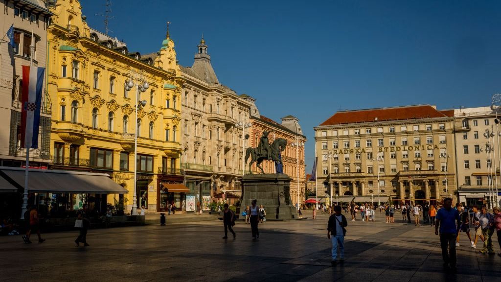 VCROATIA - 2023/09/16: View of the Ban Jelacic Square with the Ban Jelacic statue (a noted army general, remembered for his military campaigns during the Revolutions of 1848 and for his abolition of serfdom in Croatia) in downtown Zagreb, Croatia. (Photo by Wolfgang Kaehler/LightRocket via Getty Images)