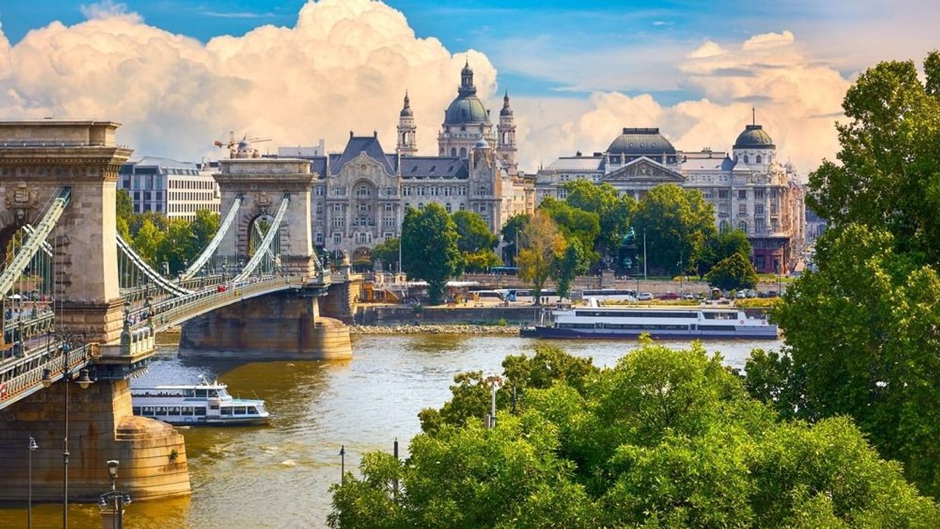 Panoramic,View,At,Chain,Bridge,On,Danube,River,In,Budapest