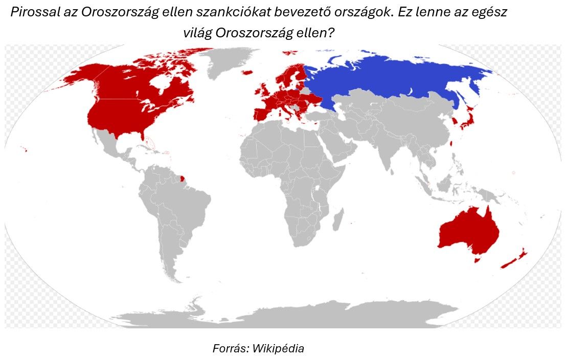 Pirossal az Oroszország ellen szankciókat bevezető országok. Ez lenne az egész világ Oroszország ellen?
