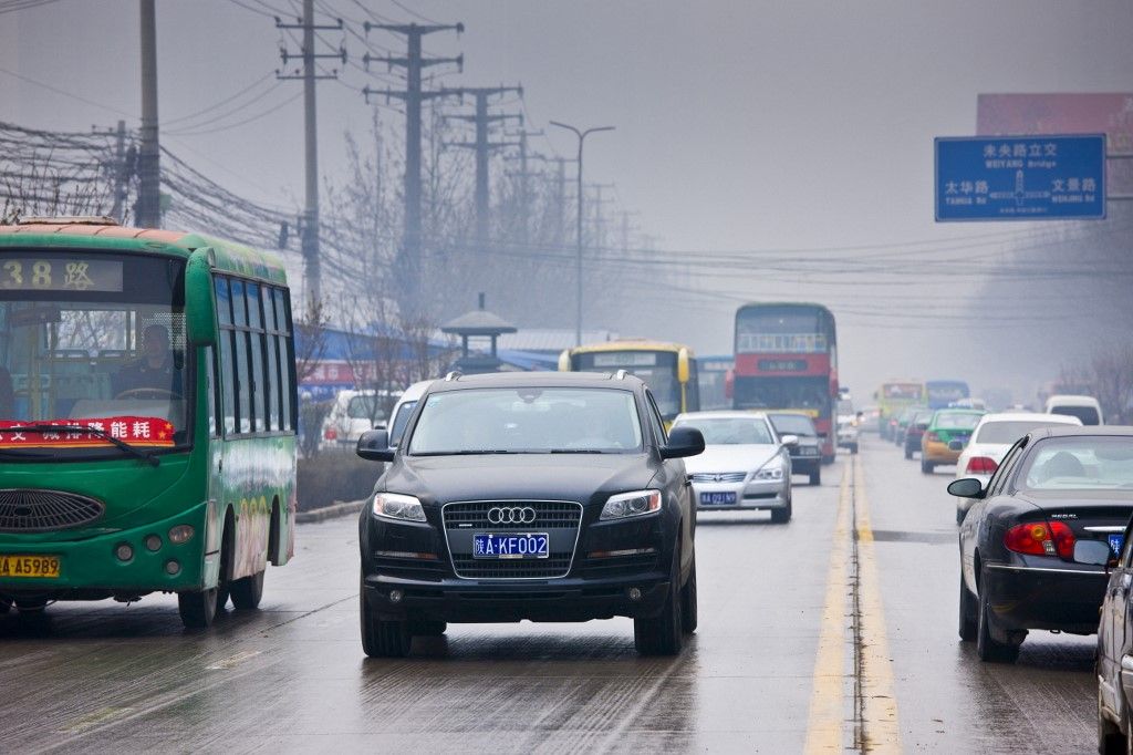 Imported Audi 4-wheel-drive vehicle in traffic on Xian main street, China