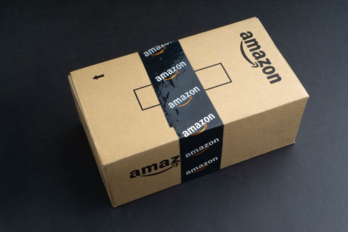 Amazon Prime box or Amazon shipping box on black background