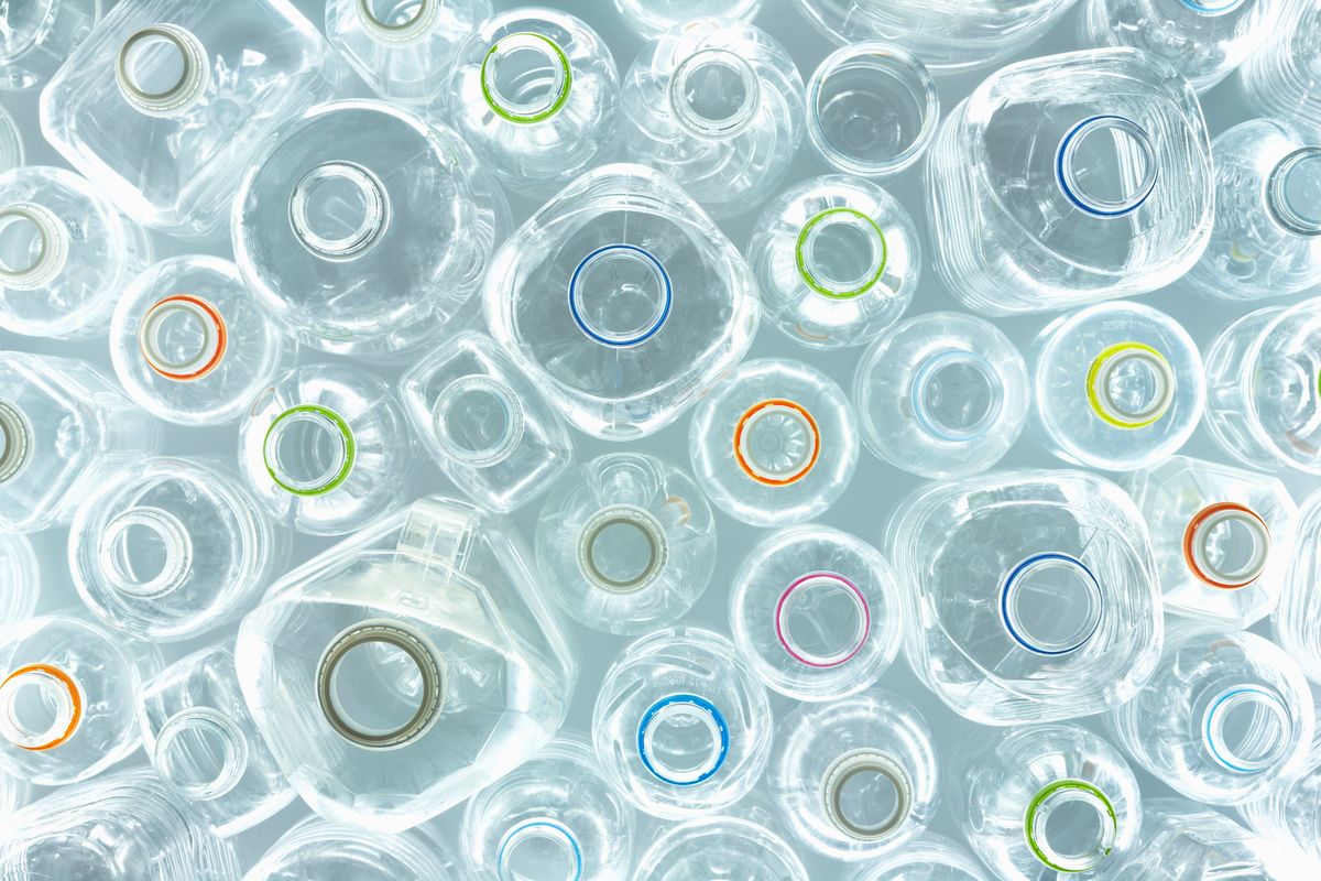 Overhead view of empty plastic bottles (full frame)