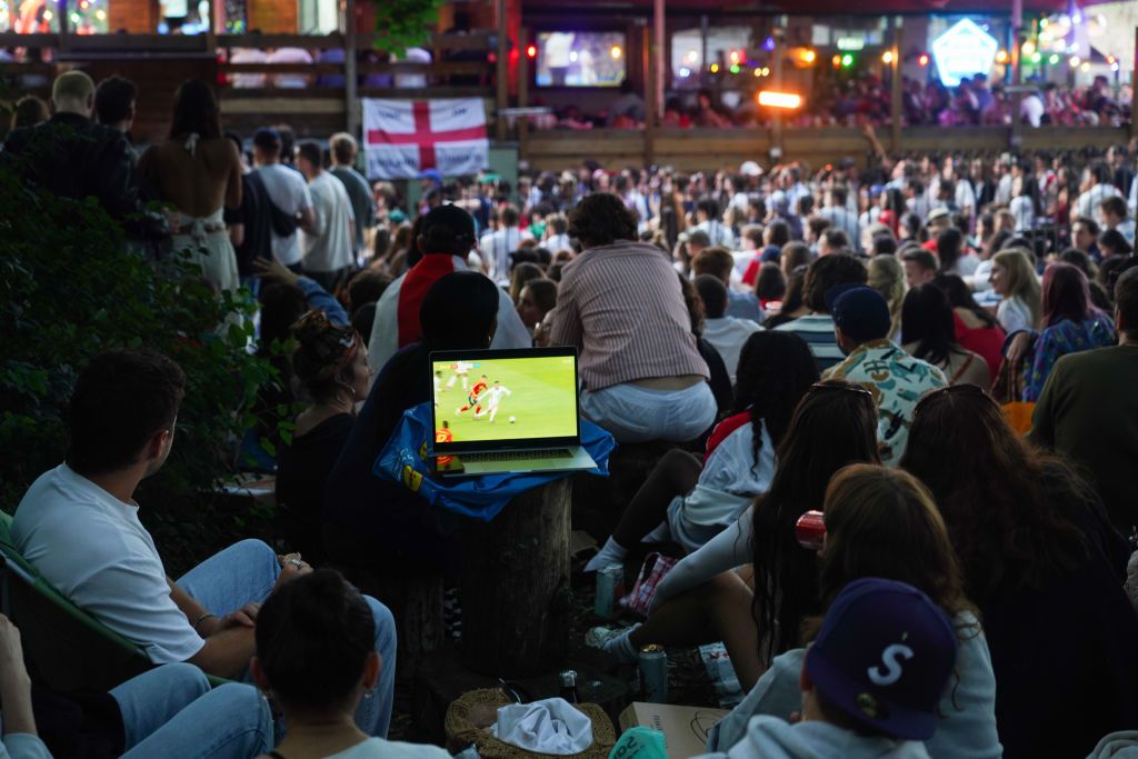 People watch England play Spain in the Euro Cup final shown at the Pub on the Park in London Fields on the 14th of July 2024, London, United Kingdom. People gathered in and around the pub to watch the much anticipated final and emotions went from high expectations, to elation, to despair and disappointment. The match ended Spain 2 England 1. (photo by Kristian Buus/In Pictures via Getty Images)