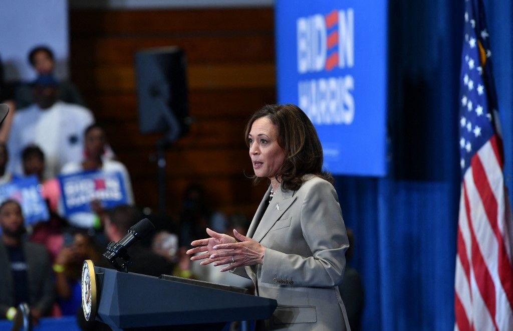 FAYETTEVILLE, UNITED STATES - JULY 18: U.S. Vice President Kamala Harris holds a campaign event that is her seventh visit to North Carolina this year and 15th trip to the state since taking office in Fayetteville NC, North Carolina, United States on July 18, 2024. Peter Zay / Anadolu (Photo by Peter Zay / ANADOLU / Anadolu via AFP)