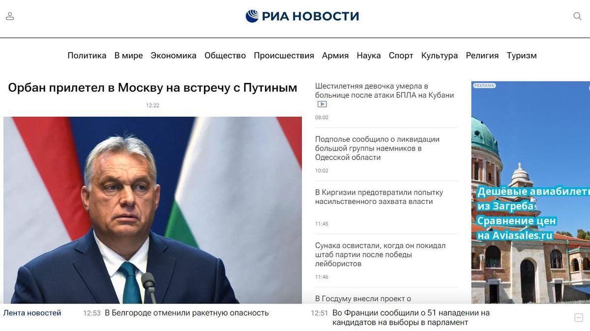Orbán Viktor Moszkvában: a komplett orosz sajtó a magyar miniszterelnök látogatását harsogja