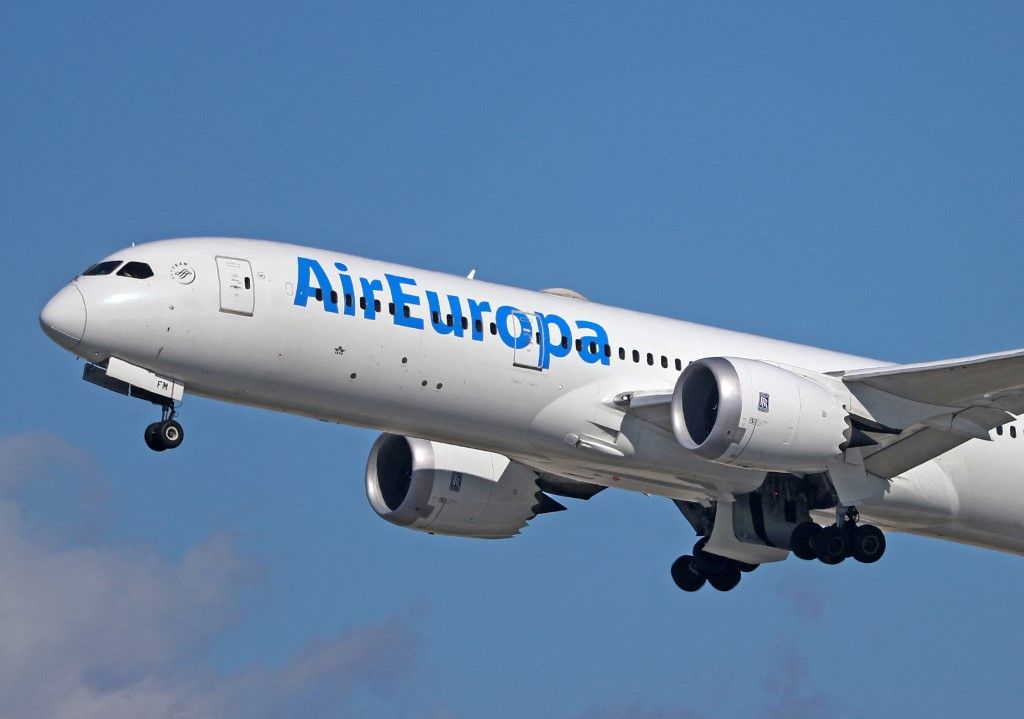 A Boeing 787-9 Dreamliner, operated by Air Europa, is taking off from Barcelona Airport in Barcelona, Spain, on February 23, 2024. (Photo by Urbanandsport/NurPhoto) (Photo by Urbanandsport / NurPhoto / NurPhoto via AFP)