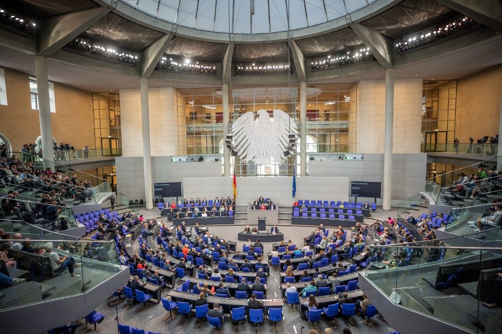 03 July 2024, Berlin: Federal Chancellor Olaf Scholz (SPD) takes part in the government questioning in the German Bundestag. Photo: Michael Kappeler/dpa (Photo by MICHAEL KAPPELER / DPA / dpa Picture-Alliance via AFP)