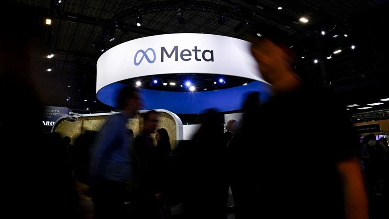 A logo of US company's Meta is displayed during the Vivatech technology startups and innovation fair, at the Porte de Versailles exhibition center in Paris, on May 22, 2024. (Photo by JULIEN DE ROSA / AFP)