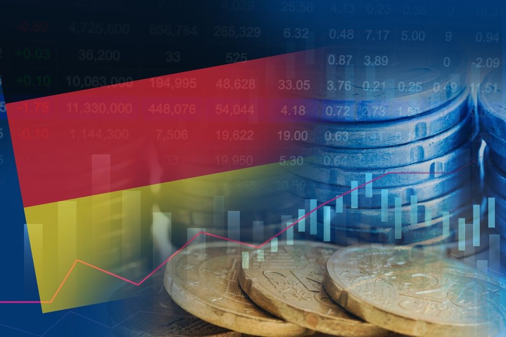 Germany,Flag,On,Stock,Investment,Trading,With,Coin,And,Graph.