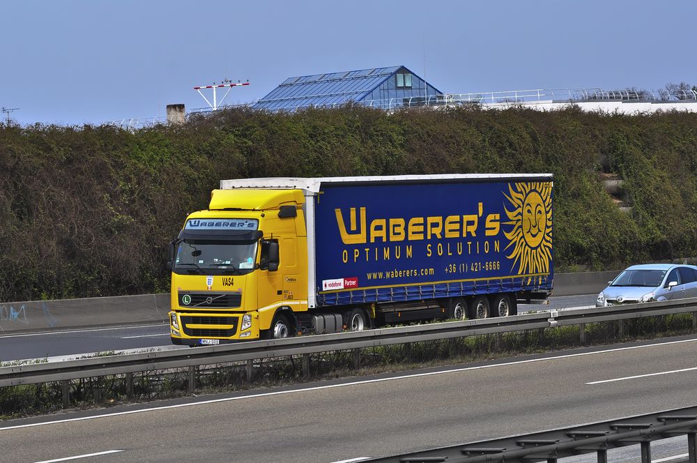 Frankfurt,germany,-,March,28:volvo,Truck,Of,Waberers,On,The,Highway