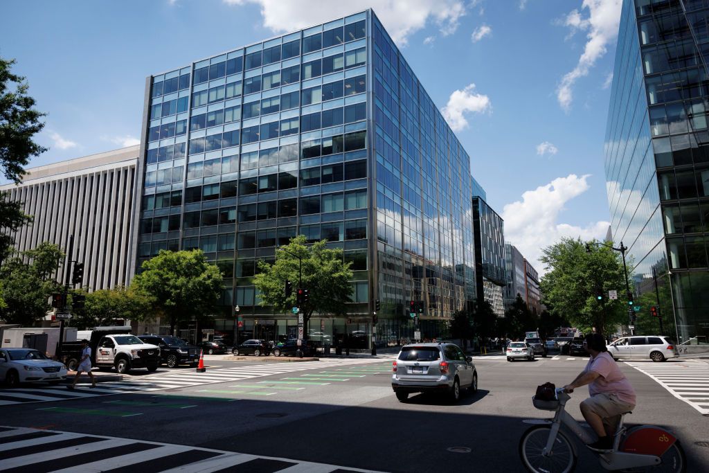 The Robert S. Strauss Tower, which houses Akin Gump Strauss Hauer & Feld LLP offices, in Washington, DC, US, on Thursday, June 27, 2024. Fights over funding, inflammatory riders, and more days budgeted for campaigning than legislating will influence how lobbyists seize this year's spending negotiations with K Street lobbyists not expecting it to be smooth. Photographer: Ting Shen/Bloomberg