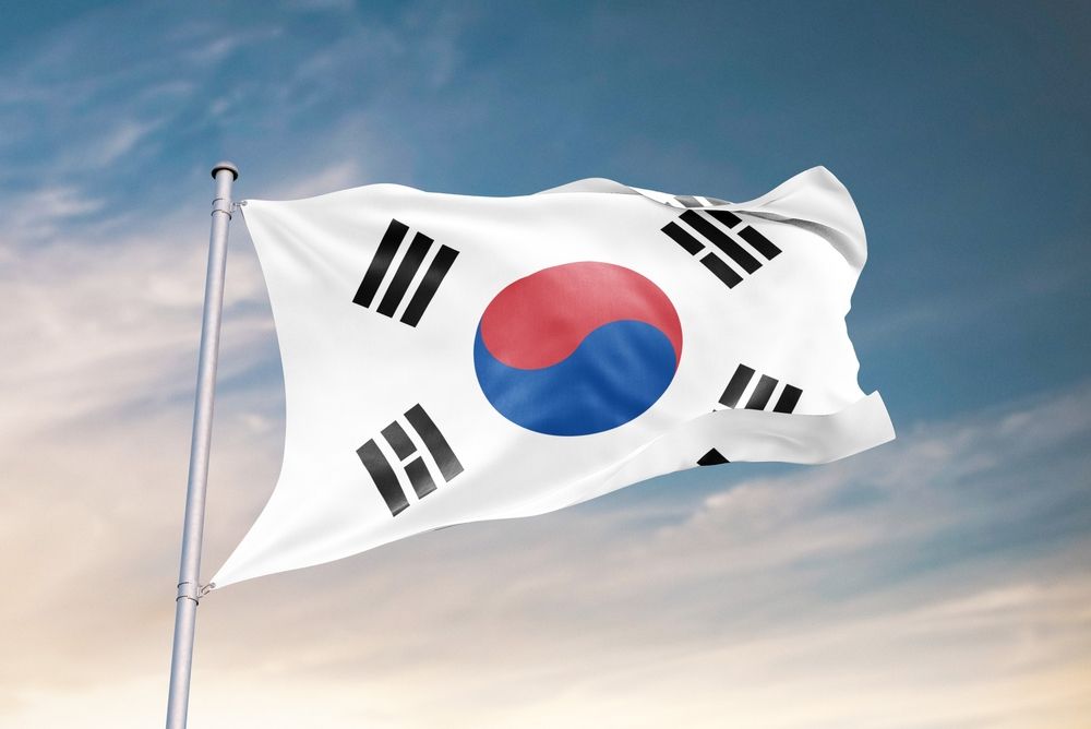 Waving,Flag,Of,South,Korea,In,Blue,Sky.,South,Korea