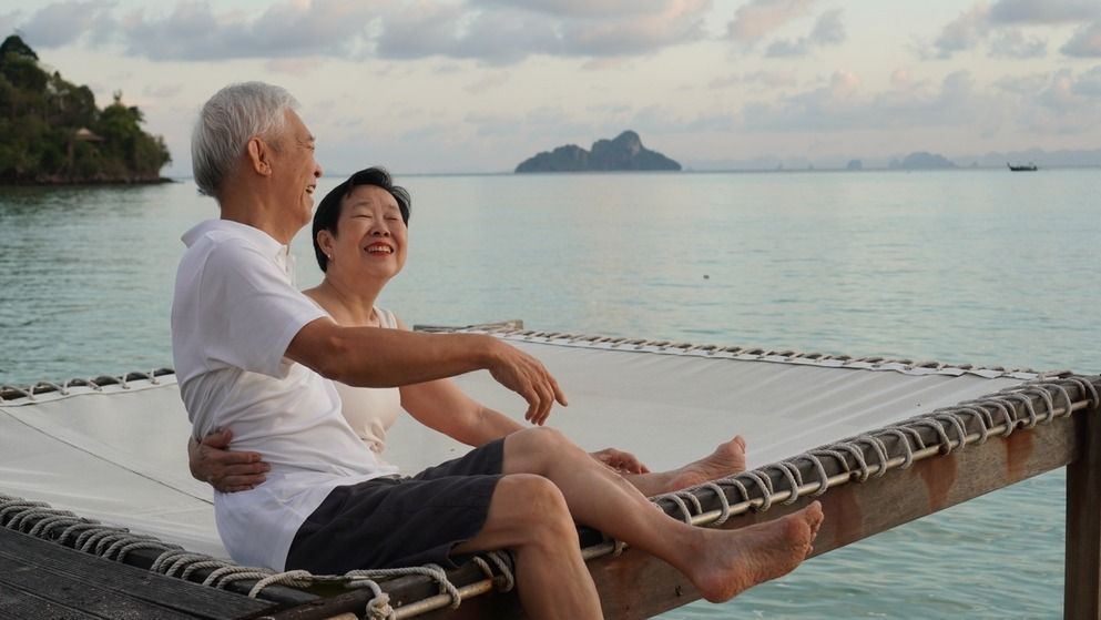 Asian,Senior,Elder,Couple,Relax,Enjoy,Have,Fun,On,Tropical