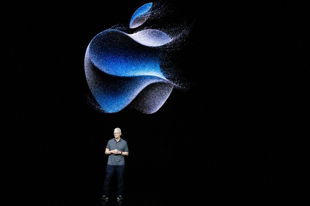 Tim Cook, chief executive officer of Apple Inc., speaks during a launch event for the new Apple iPhone 15 at Apple Park in Cupertino, California, on September 12, 2023. (Photo by Nic Coury / AFP)
iPhone