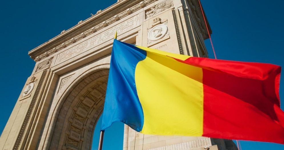 The,Flag,Fluttered,Nearby,Arc,De,Triomphe,Bucharest.,Romania,National