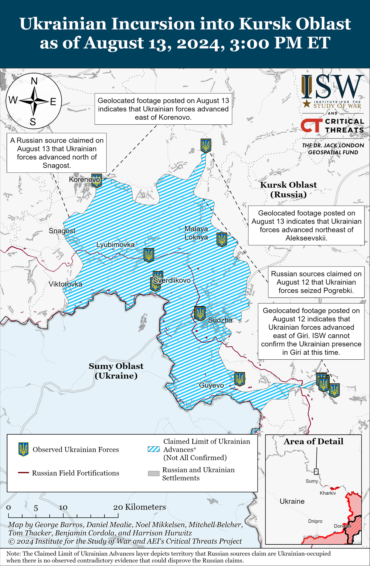 ISW térkép a kurszki ukrán offenzíva haladásáról.