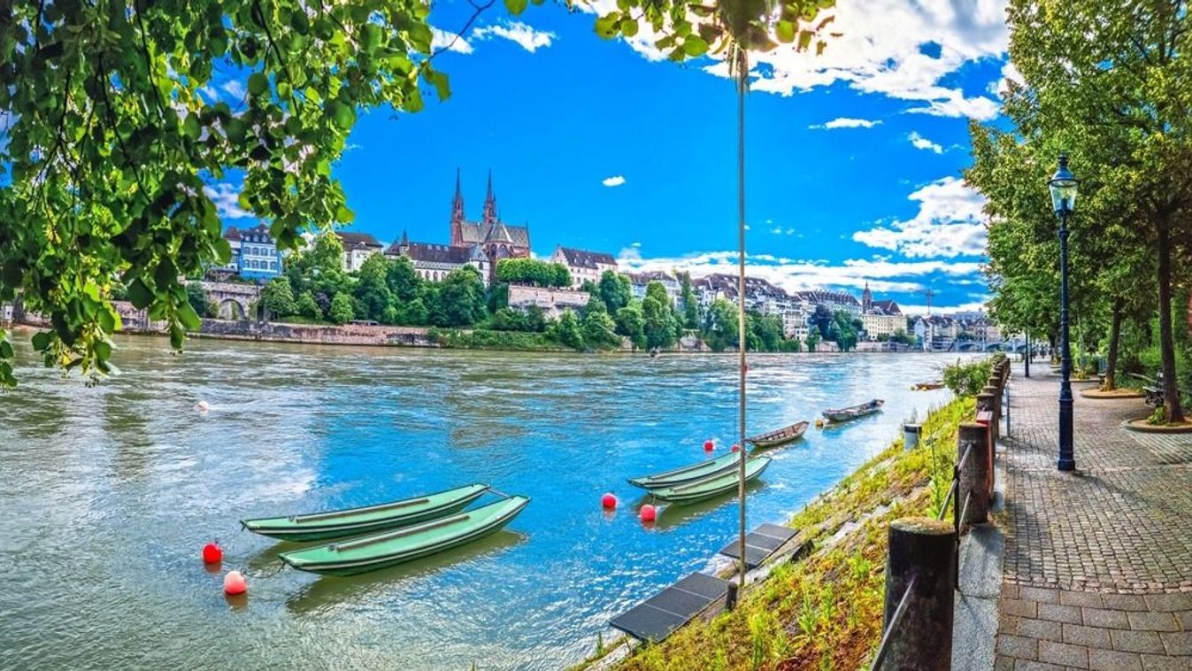 Basel.,Rhine,River,Green,Waterfront,In,Town,Of,Basel,,Northwestern