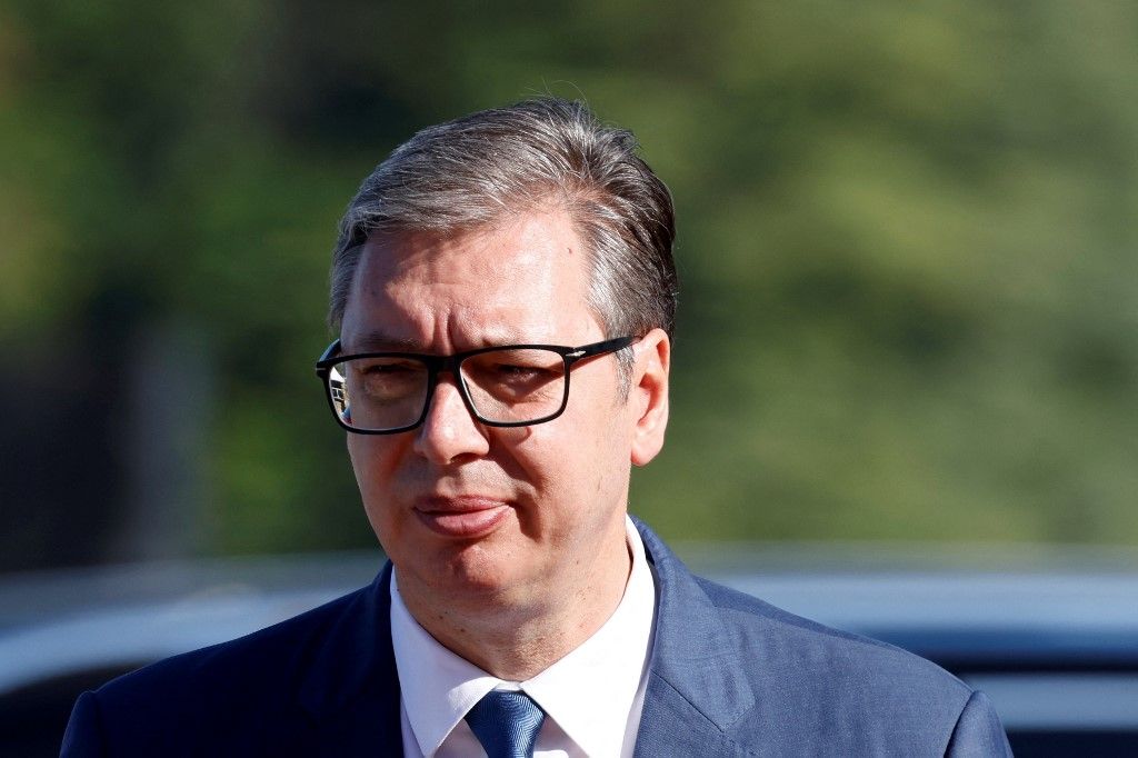 arany Serbia's President Aleksandar Vucic arrives for the Meeting of the European Political Community at the Blenheim Palace in Woodstock, near Oxford, on July 18, 2024. (Photo by Ludovic MARIN / AFP)