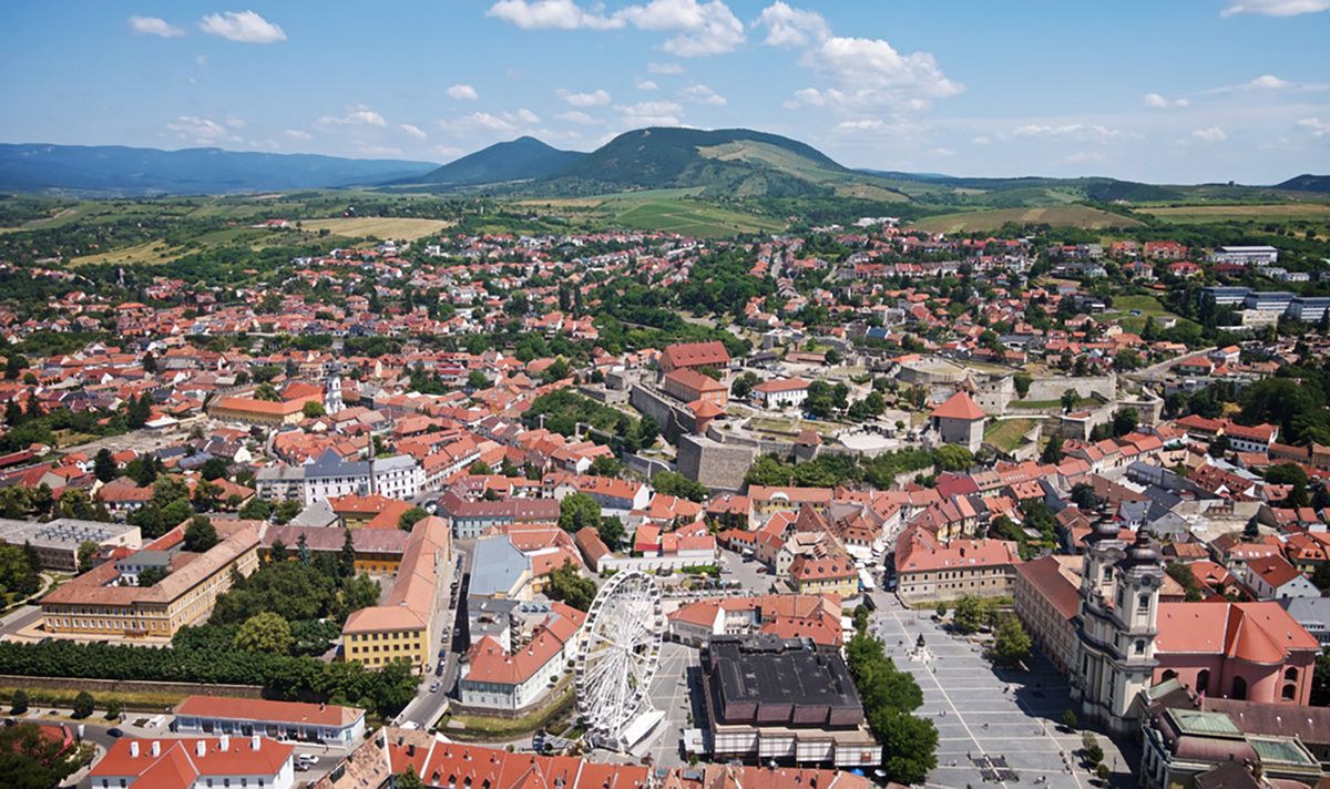 Sunny,Day,In,Eger,,Hungary.,Drone,Shot.,Eger,Castle.,Eger