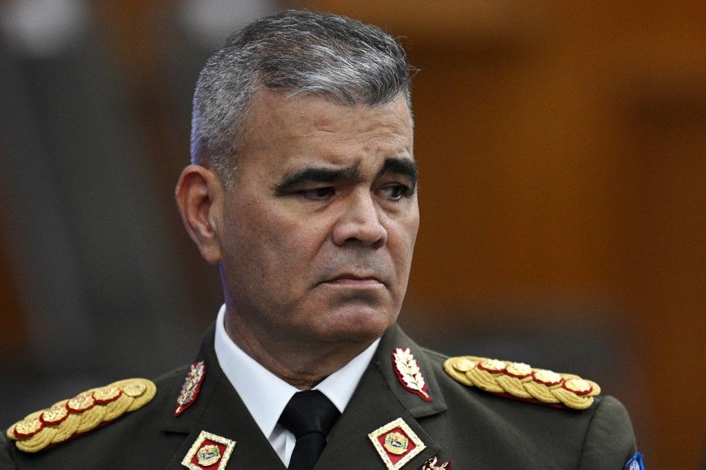 Venezuelan Defense Minister Gen. Vladimir Padrino gestures a ahead of a press conference of Venezuela President Nicolas Maduro at the Miraflores presidential palace in Caracas on July 31, 2024. International pressure mounted Wednesday on Venezuela's President Nicolas Maduro to release voting records to back his contested election victory claim that has sent thousands onto the streets in protest, leaving 16 dead. (Photo by Federico PARRA / AFP)