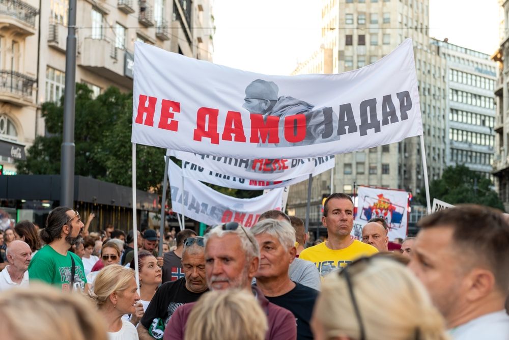 Belgrade,,Serbia,-,August,10.,2024:,A,Protestors,Holds,Up