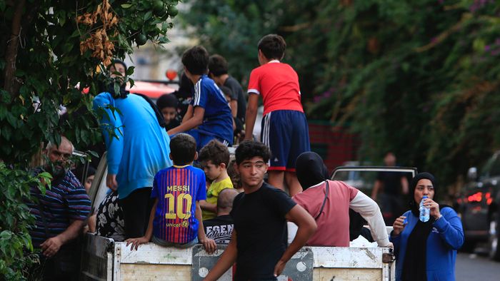 LEBANON-AIRSTRIKE-DISPLACED PEOPLE (240924) -- BEIRUT, Sept. 24, 2024 (Xinhua) -- Displaced Lebanese flee the Israeli bombing of southern Lebanon in Sidon, Lebanon, on Sept. 23, 2024. The death toll from intensive Israeli airstrikes on southern and eastern Lebanon since Monday reached 558, including 50 children and 94 women, with injuries reaching 1,835, Lebanese Health Minister Firas Abiad said on Tuesday. (Photo by Ali Hashisho/Xinhua)Xinhua News Agency / eyevineContact eyevine for more information about using this image:T: +44 (0) 20 8709 8709E: info@eyevine.comhttp://www.eyevine.com