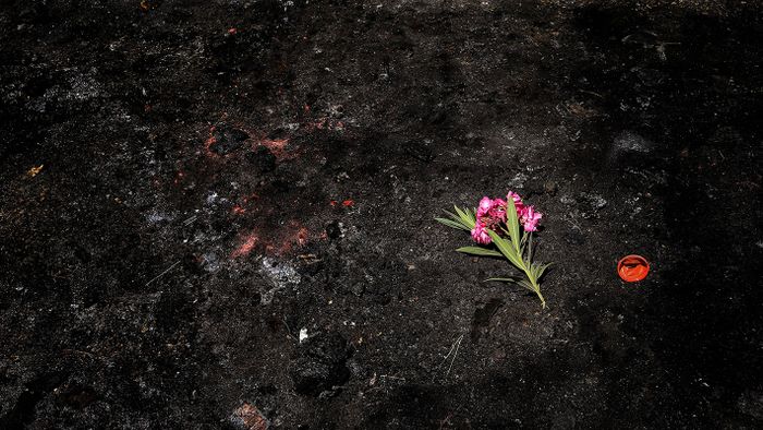 Raising The StakesAugust 10, 2024, Sidon, Lebanon: A flower lays on the black charred ground where the car of Hamas commander Samer al-Hajj burned after it was struck in an Israeli drone in the southern Lebanese port city of Sidon. An Israeli drone hit the car of al-Hajj, head of Hamas security inside the Palestinian refugee camp of Ain al-Hilweh, 40 kilometers south of Beirut. killing him instantly. (Credit Image: © Marwan Naamani/ZUMA Press Wire)