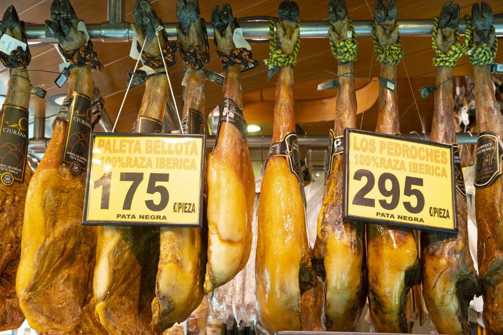 Spain catalonia barcelona la rambla boqueria market ham