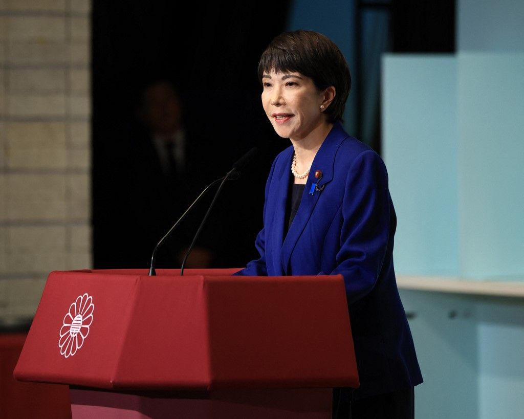 LDP presidential election in Japan
Sanae Takaichi, minister of state for economic security, delivers a speech prior to Liberal Democratic Party's presidential runoff vote at LDP headquarters in Tokyo on September 27, 2024.( The Yomiuri Shimbun ) (Photo by Takuya Matsumoto / Yomiuri / The Yomiuri Shimbun via AFP)