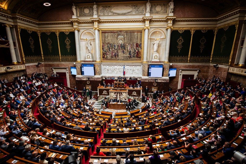 A leendő, új francia kormánynak költségvetési megszorításokat kell bevezetnie.
They are electing the President of the National Assembly on the opening day of the 17th French legislature in Paris, France, on July 18, 2024. (Photo by Telmo Pinto/NurPhoto) (Photo by Telmo Pinto / NurPhoto / NurPhoto via AFP)