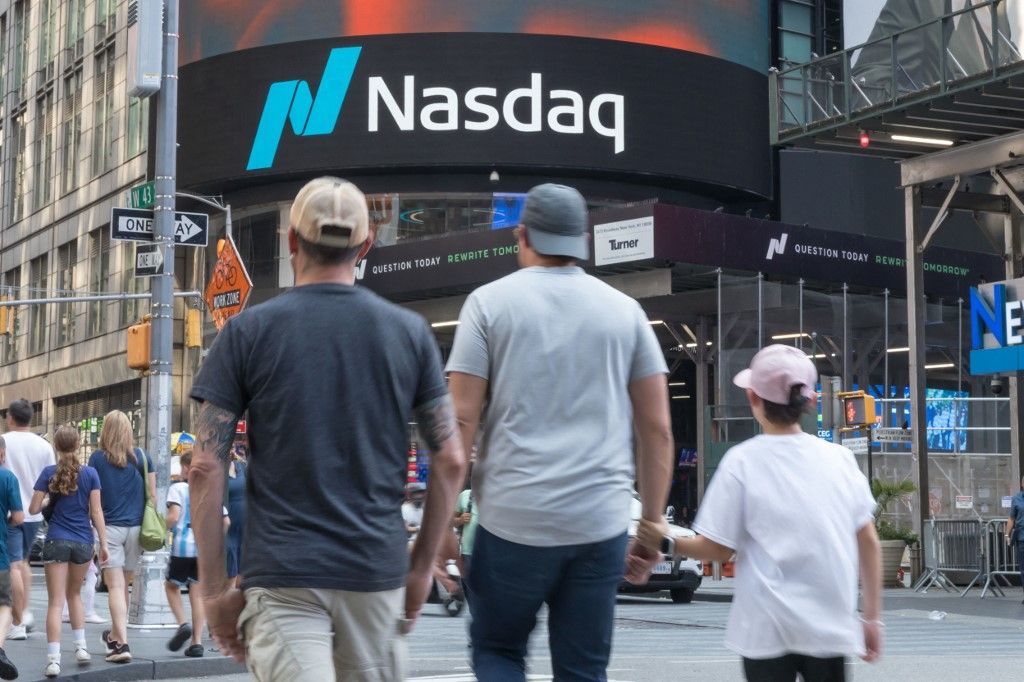 Nasdaq, The Nasdaq MarketSite in New York, US, on Monday, Aug. 5, 2024. A selloff in the riskier corners of the global market deepened, with stocks plunging and traders rushing to the safety of bonds as concerns about a slowdown in the world's largest economy intensified. (Photo by VANESSA CARVALHO / BRAZIL PHOTO PRESS / Brazil Photo Press via AFP)