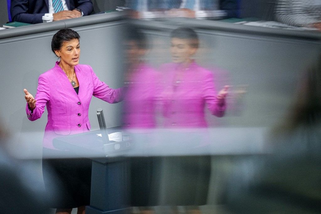 11 September 2024, Berlin: Sahra Wagenknecht, party leader of the Sahra Wagenknecht Alliance (BSW) and member of the Bundestag, speaks in the general debate on the 2025 budget in the Bundestag. Photo: Kay Nietfeld/dpa (Photo by KAY NIETFELD / DPA / dpa Picture-Alliance via AFP)