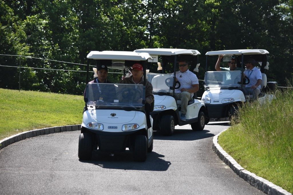 Former US President Donald Trump plays Pro-Am round at LIV Golf Washington DC in Sterling