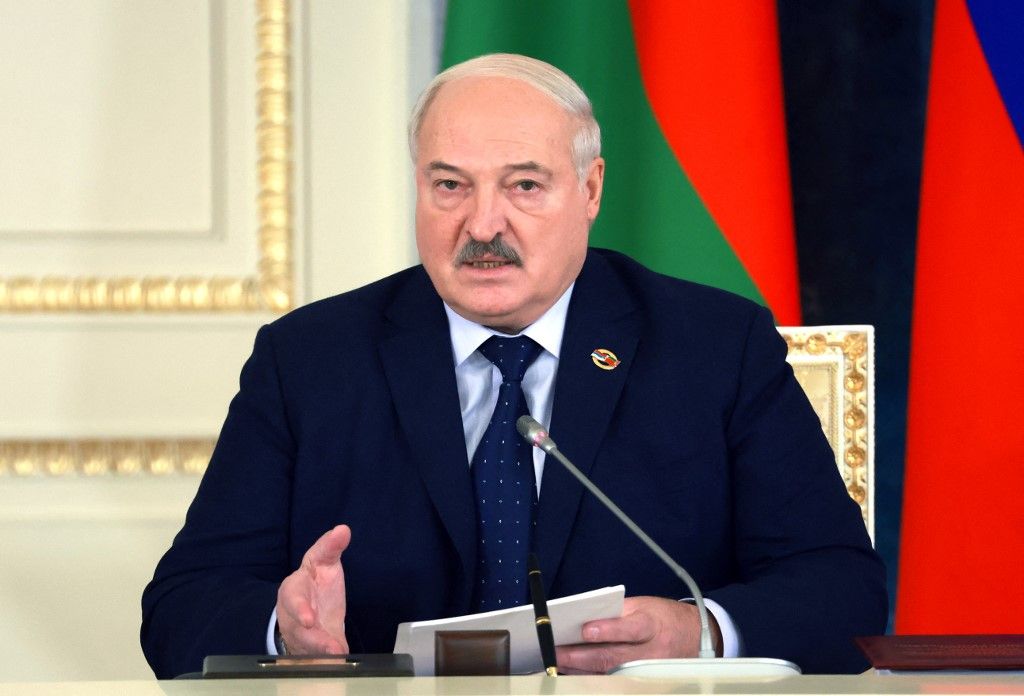 In this pool photograph distributed by Russian state agency Sputnik, Belarus' President Alexander Lukashenko attends a meeting of the Supreme State Council of the Union State of Russia and Belarus, in Saint Petersburg on January 29, 2024. (Photo by Vyacheslav PROKOFYEV / POOL / AFP) lukasenko